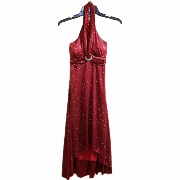 My Michelle Dresses & Skirts - My Michelle Red and Silver Sparkle Satin Cocktail Formal Halter Hi-Lo Dress